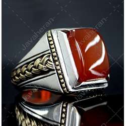 انگشتر دست ساز فاخر با نگین مهره کهنه تراش خورده عقیق یمانی اصل