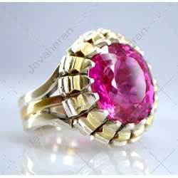 انگشتر فاخر دست ساز توپاز صورتی سویسی