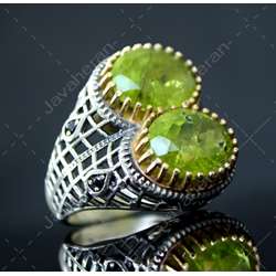 انگشتر فاخر و خاص دو نگینه زبر جد آفریقایی اصل معدنی