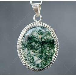 گردن آویز نقره دست ساز عقیق خزه ای اصل معدنی