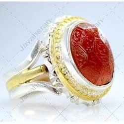 انگشتر فاخر تمام دست ساز عقیق خط دست باحکاکی اسامی 14 تن