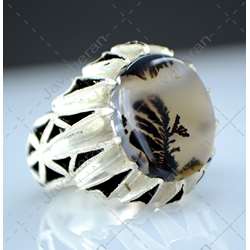 انگشتر فاخر دست ساز در عقیق شجر درختی قائن اصل معدنی