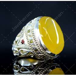 انگشتر فاخر دست سازعقیق زرد تراشدار صل معدنی