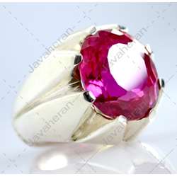 انگشتر فاخر دست ساز توپاز درشت صورتی سویسی