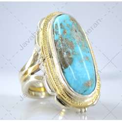 انگشتر فاخر تمام دست ساز فیروزه زیبا و درشت اصل کرمان