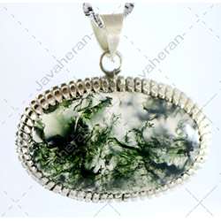 مدال گردن آویز دست ساز عقیق خزه ای رویایی اصل معدنی